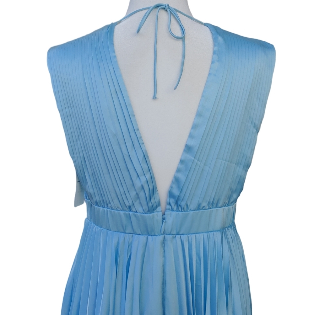 Abercrombie & Fitch Plunge Satin Pleated Formal Dress Sky Blue Women's Large NWT - Picture 14 of 17